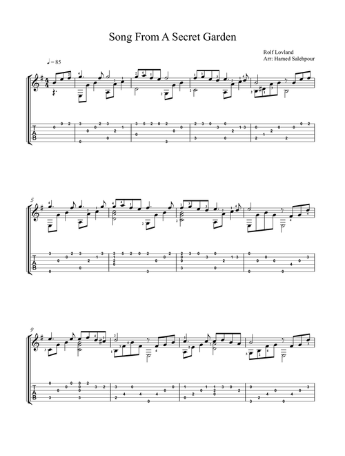 Song From A Secret Garden (Arr. Hamed Salehpour) (Solo Guitar)