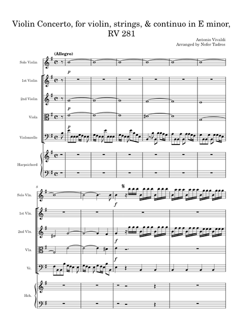 Concerto in E minor, for violin, strings, & continuo, RV 281 - Antonio Vivaldi | Alt. Ending incl.
