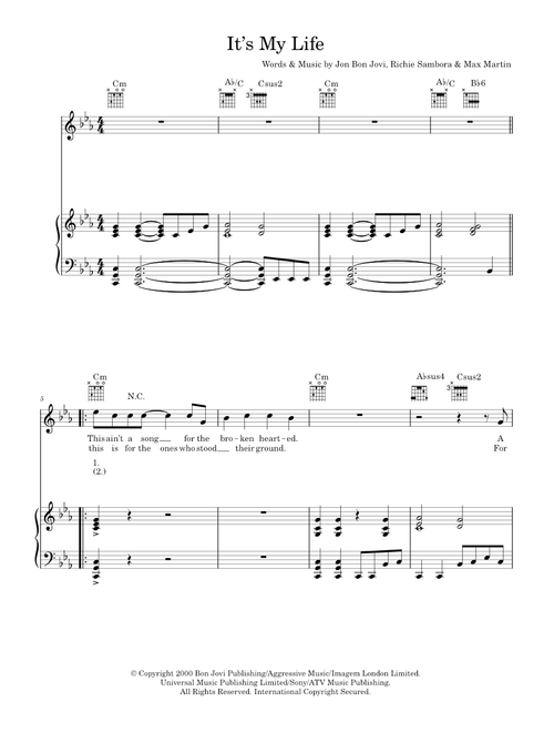 It's My Life - Bon Jovi (Piano-Vocal-Guitar (Piano Accompaniment))