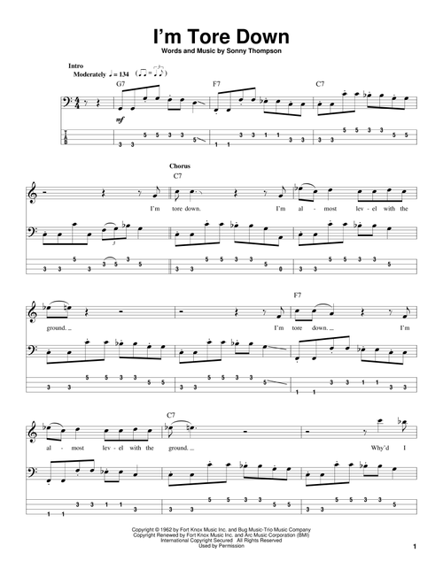 I'm Tore Down - Eric Clapton, Freddie King (Bass Tab)