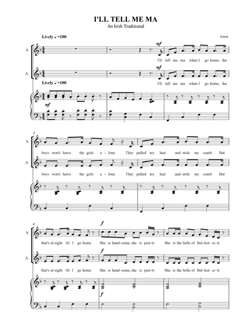 I'll Tell Me Ma (Arr. SCMusic) - Irish Traditional (Choral, SA)