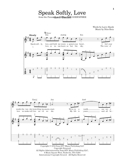 Speak Softly, Love (Love Theme) - Andy Williams (Solo Guitar)