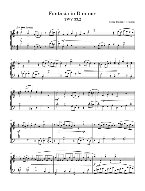 Telemann, Fantasia In D minor (TWV 33-2)