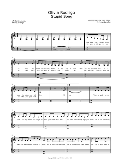 Stupid Song (Arr. S. Antje Guenther) - Olivia Rodrigo (Easy Piano)