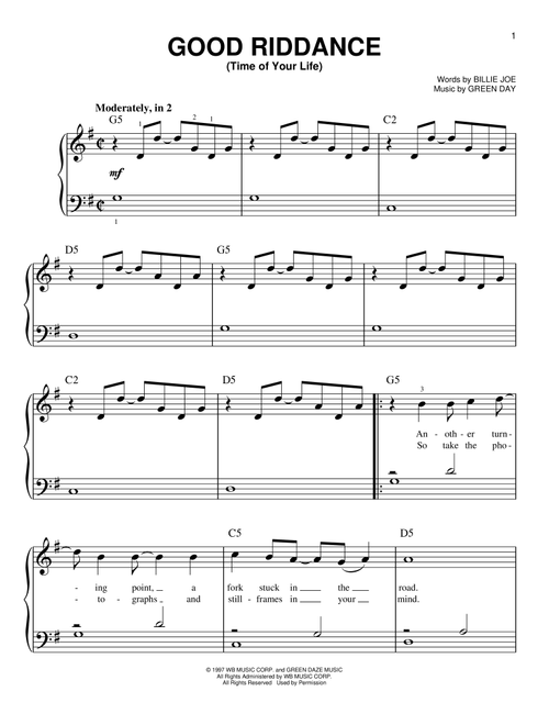 Good Riddance (Time Of Your Life) - Green Day (Very Easy Piano)