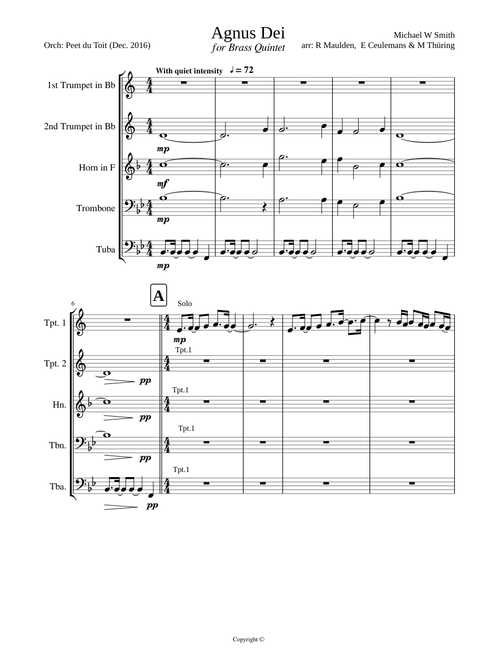 Agnus Dei - Michael W. Smith (Brass Quintet)