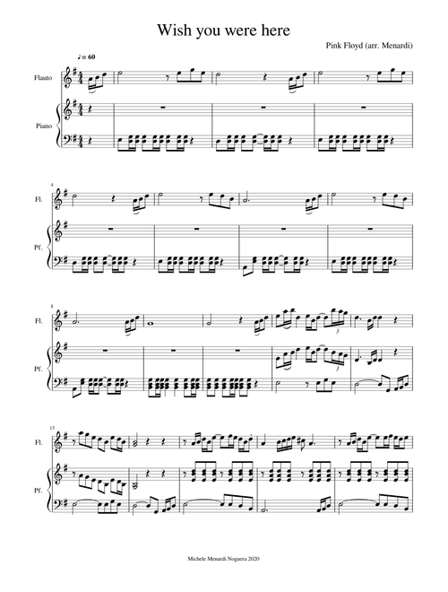Wish you were here (Pink Floyd) for flute and piano
