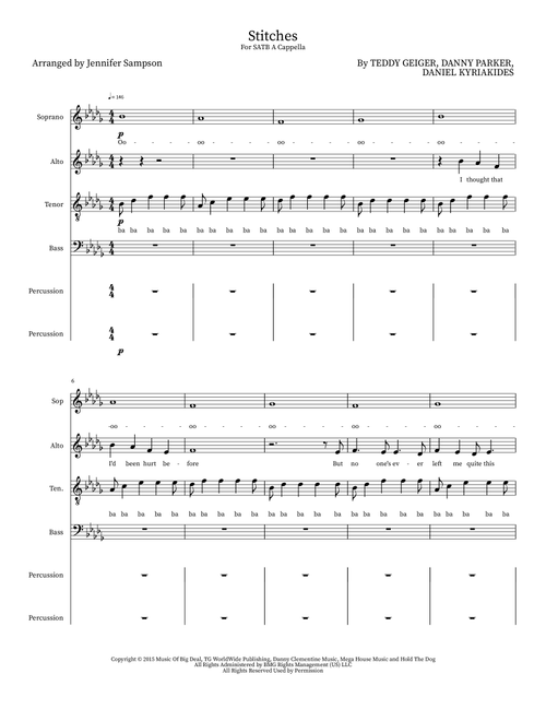 Stitches (Arr. Jennifer Sampson) - Shawn Mendes (Choral, SATB)