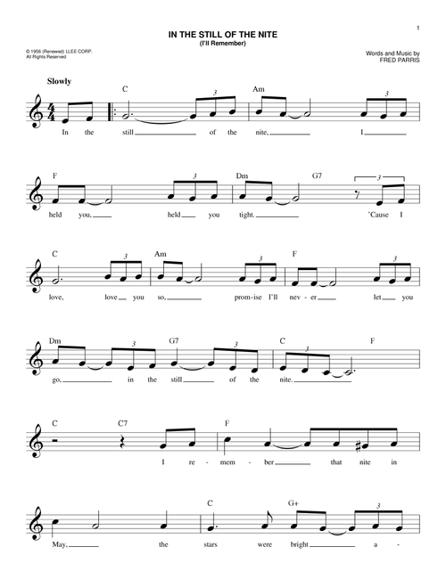 In The Still Of The Nite (I'll Remember) - Boyz II Men, Five Satins (Easy Lead Sheet - Fake Book)