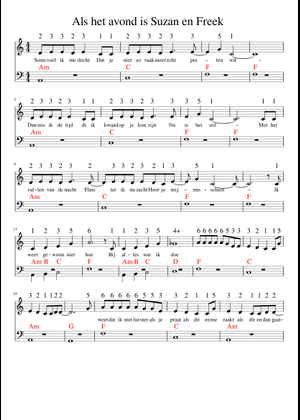Suzan en Freek - Als het avond is Sheet Music for Piano (Solo) easy ...