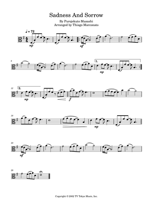 Sadness And Sorrow (Arr. Thiago Marconato) - Purojekuto Musashi (Viola Solo)