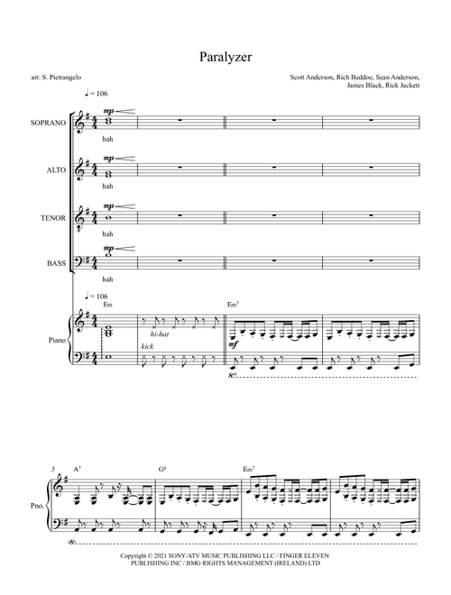 Paralyzer (Arr. Scott Pietrangelo) - Finger Eleven (Choral, SATB)