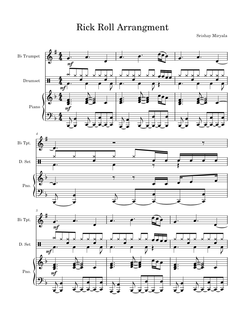 Never Gonna Give You Up – Rick Astley Sheet music for Piano, Trumpet in ...