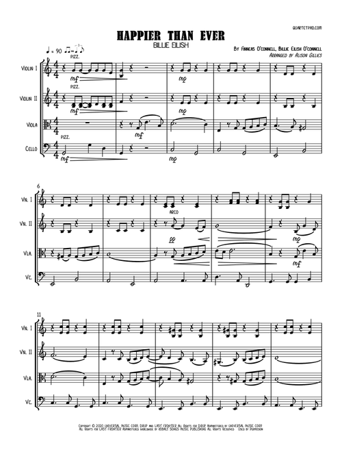 Happier Than Ever (Arr. Alison Gillies) - Billie Eilish (String Quartet)