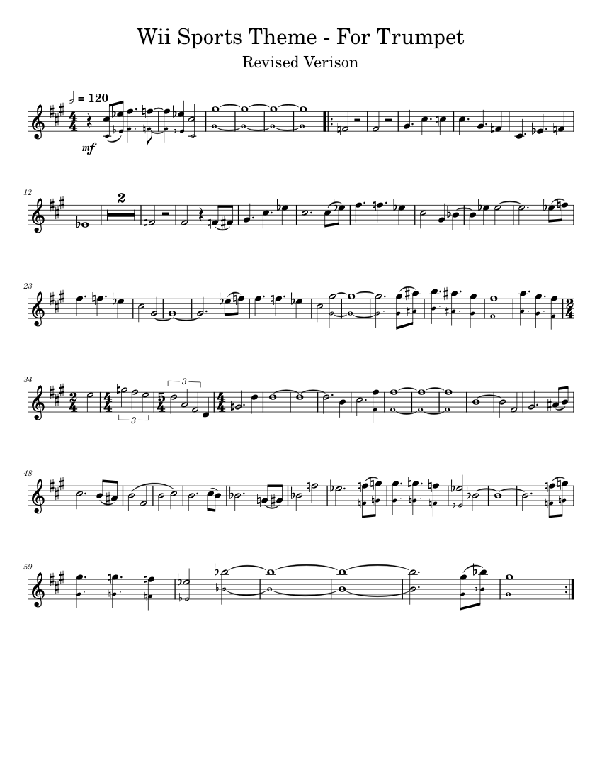 Trumpet Riffs For Sports Wii Sports Theme – For Trumpet Sheet Music for Trumpet in b-flat (Solo ...