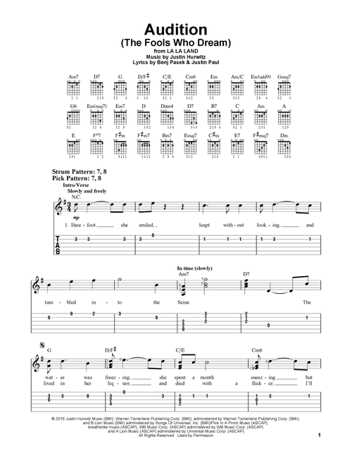 Audition (The Fools Who Dream) (from La La Land) - Emma Stone (Easy Guitar with TAB)