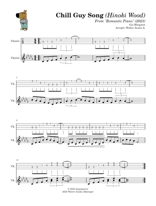 Chill Guy Song (Hinoki Wood) - Gia Margaret - Romantic Piano - Ukulele (Tablature)