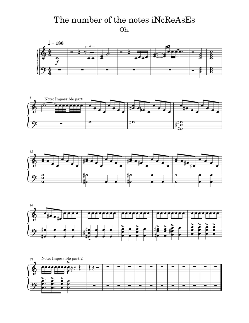 The number of the notes iNcReAsEs Sheet Music for Piano (Solo) easy ...