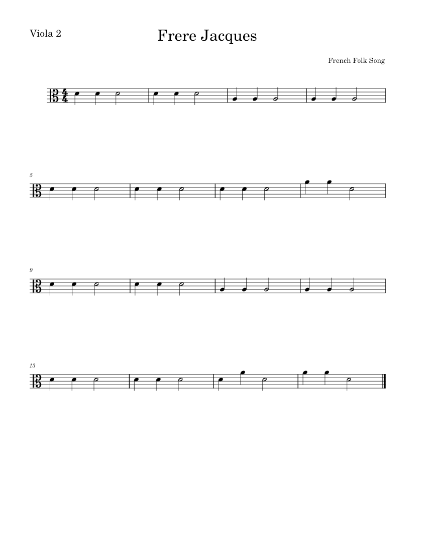 Frere jacques – Misc Traditional Frere Jacques-Viola 2 Sheet music for ...