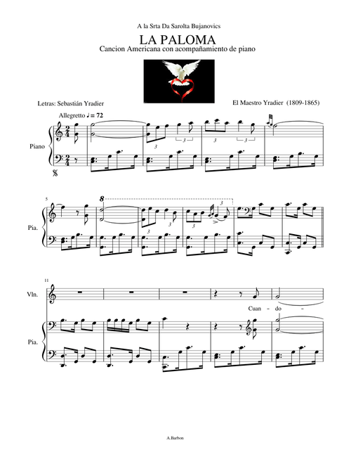 LA PALOMA Cancion americana Sebastian Yradier vers 1863