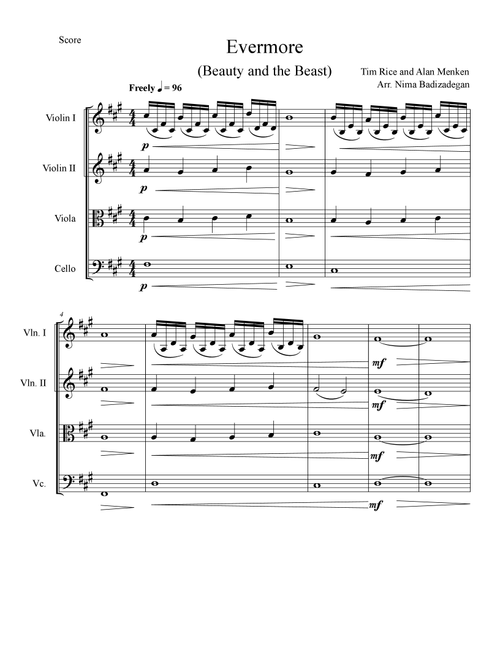Evermore (Arr. Nima Badizadegan) - Tim Rice, Alan Menken (String Quartet)