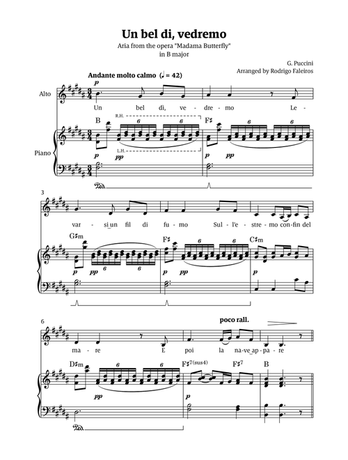 Un Bel Di Vedremo (from Madama Butterfly) - for Alto - in B major (Arr. Rodrigo Faleiros) - Puccini, Giacomo Puccini (Piano Vocal)