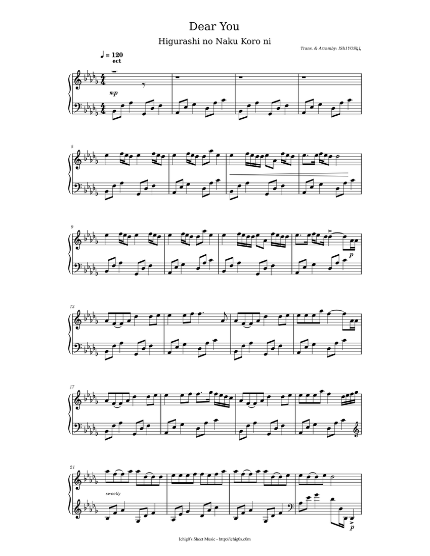 Dear You – dai Dear You – Higurashi no Naku Koro ni Sheet Music