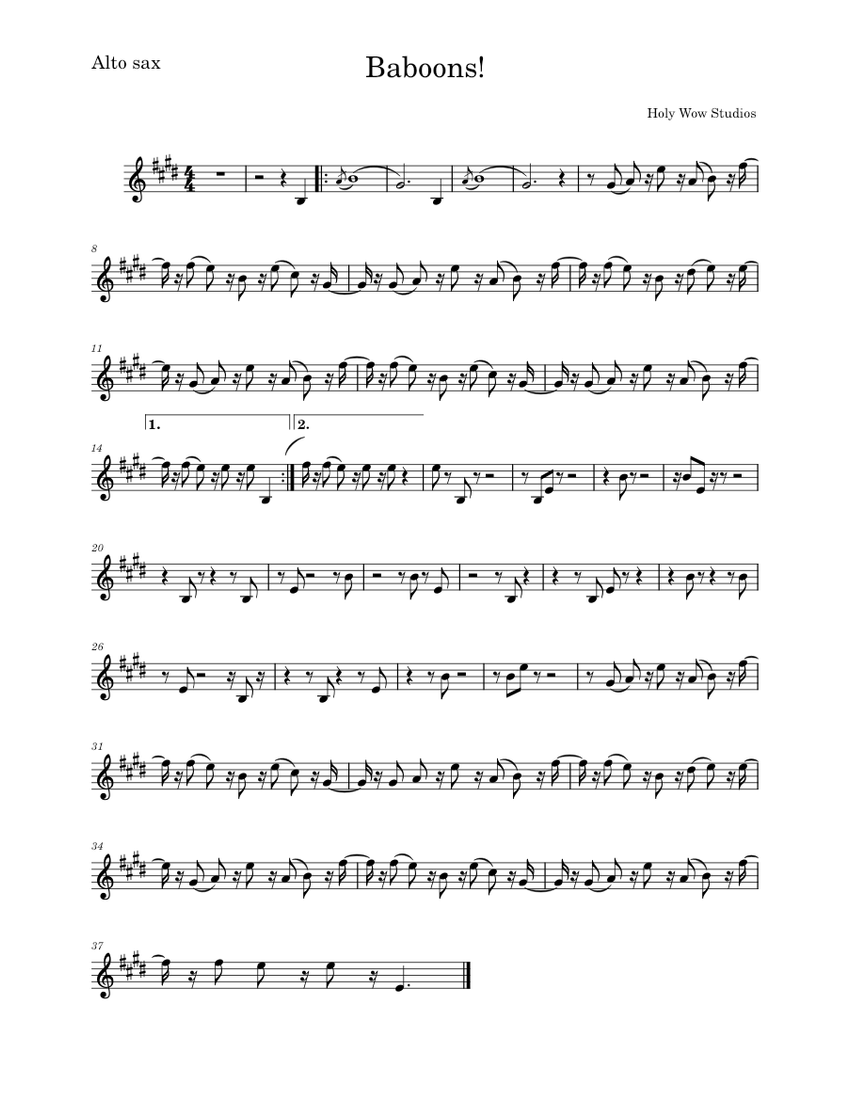 Baboons Holy Wow Studios (from Trombone Champ) for alto sax Sheet music for Saxophone alto