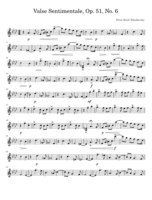 Valse Sentimentale, Op. 51, No. 6 – Pyotr Ilyich Tchaikovsky for Solo Violin