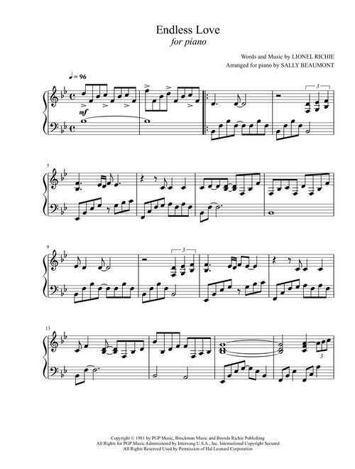 Endless Love (Arr. Sally Beaumont) - Diana Ross & Lionel Richie (Piano Solo)