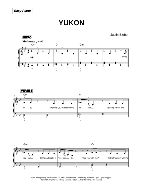 YUKON - Justin Bieber (Easy Piano)