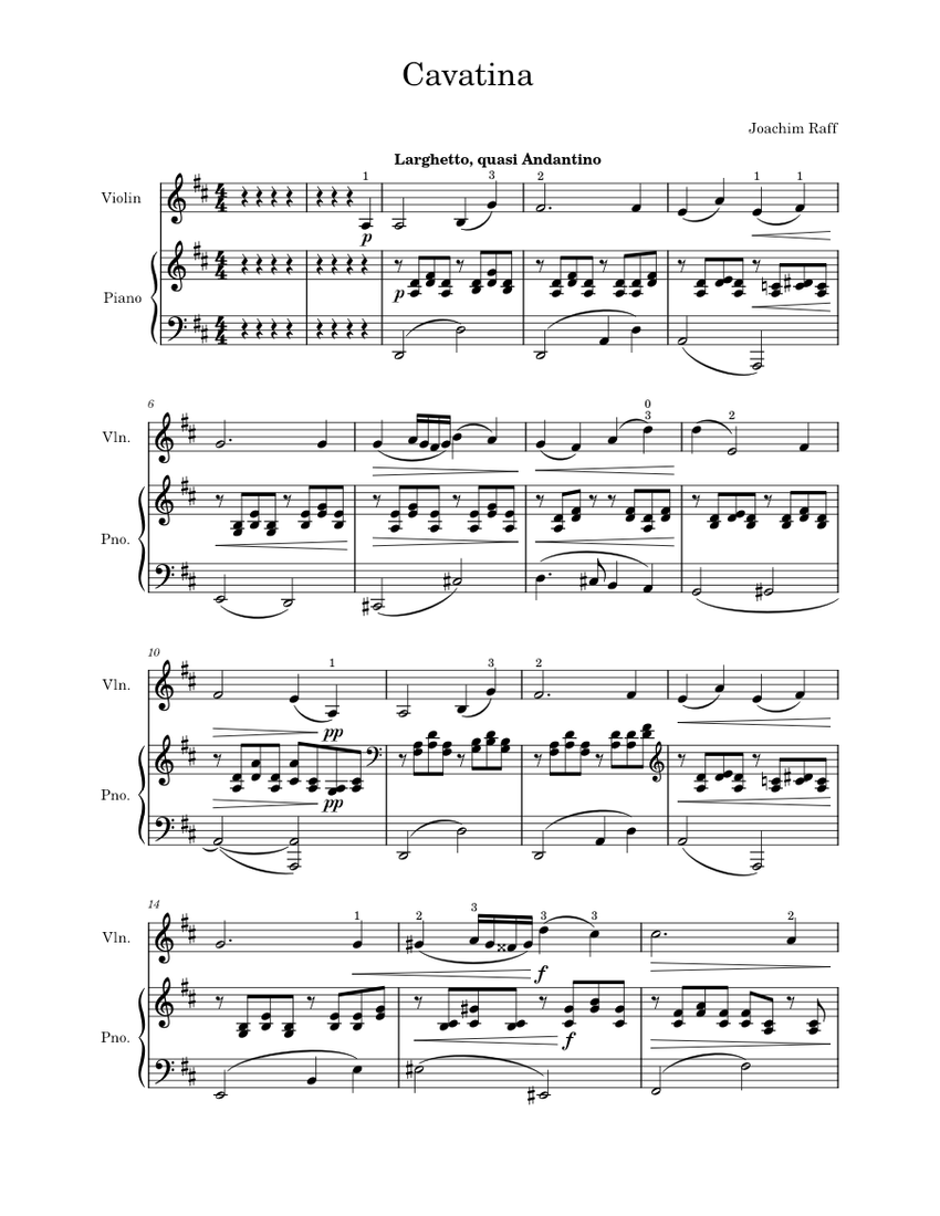 6 Morceaux Op. 85 No. 3 Cavatina - Joachim Raff Sheet Music for