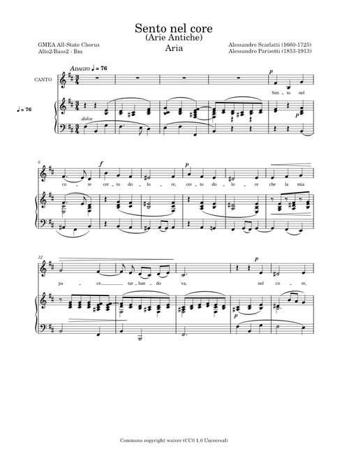 Sento Nel Core – Alessandro Scarlatti Sento nel core A2B2 Bm