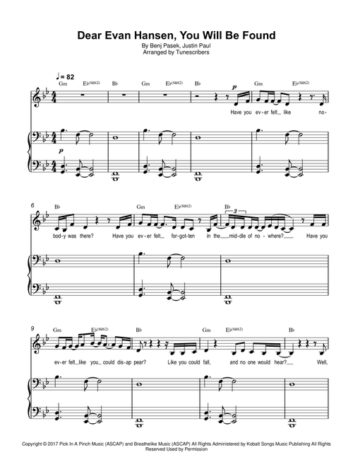 Dear Evan Hansen, You Will Be Found (Arr. Tunescribers) - Benj Pasek, Justin Paul (Piano Vocal)
