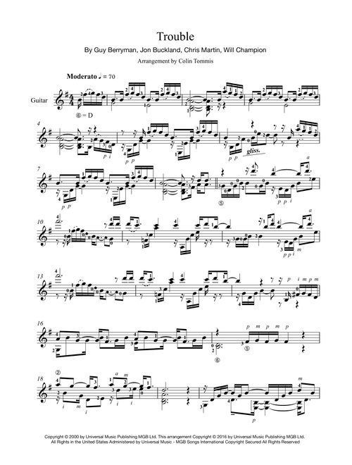 Trouble (Arr. Colin Tommis) - Coldplay (Solo Guitar)