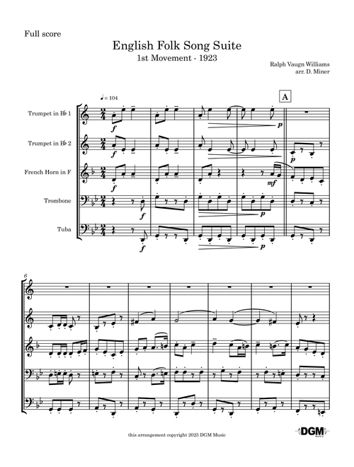 English Folk Song Suite 1st Movement - 1923 (Arr. Doug Miner) - Ralph Vaugn Williams (Brass Ensemble)
