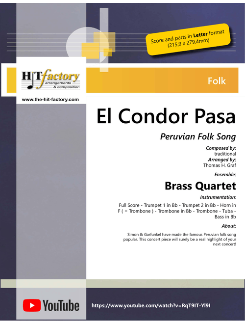 El Condor Pasa - Peruvian Folk Song - Brass Quartet - F (Arr. Thomas H. Graf) - Traditional (Brass Ensemble)