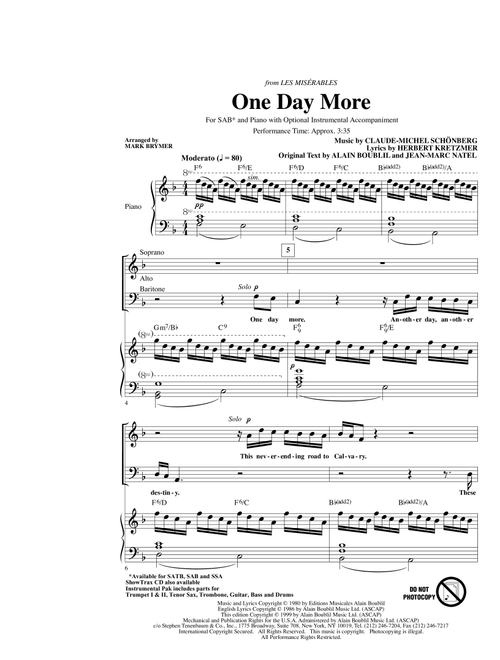 One Day More (from Les Miserables) (arr. Mark Brymer) - Boublil & Schonberg, Alain Boublil, Jean-Marc Natel (Choral, SAB)
