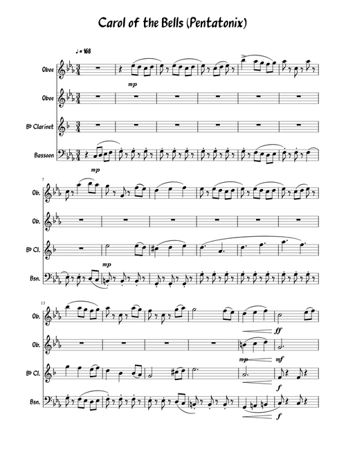 Carol of the Bells (Pentatonix) (WW quartet)