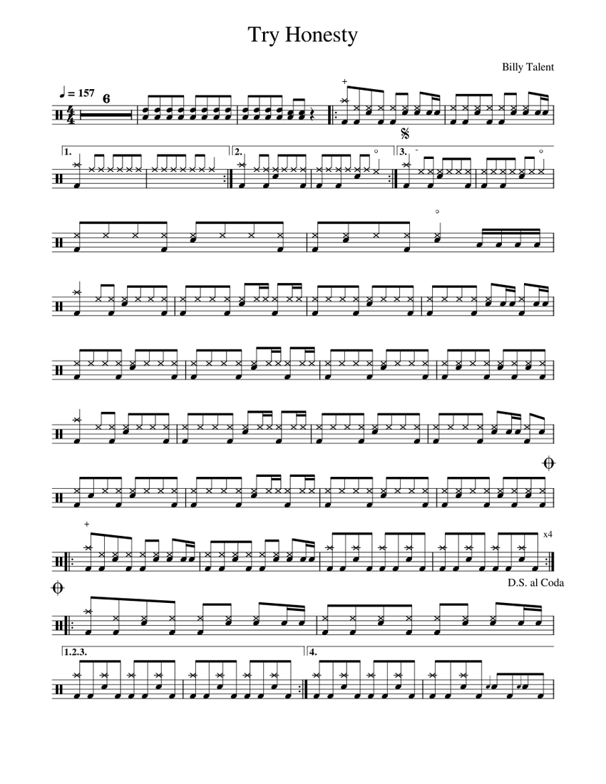 Try Honesty - Billy Talent Sheet Music for Drum group (Solo