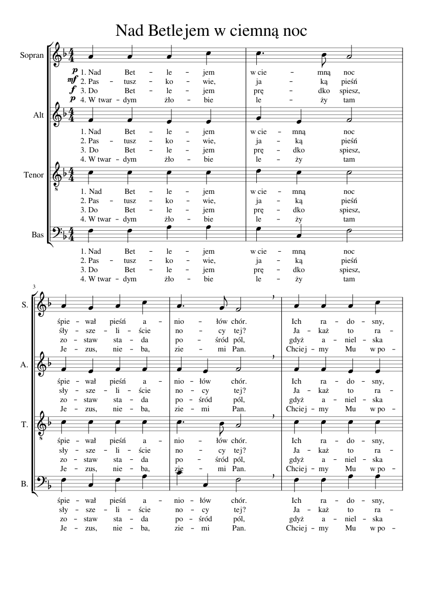 Nad Betlejem W Ciemną Noc Nuty Chomikuj Nad Betlejem w ciemną noc Sheet music for Soprano, Alto, Tenor, Bass voice  (Choral) | Musescore.com