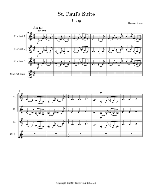 St. Paul's Suite, Op.29 for quartet of clarinets