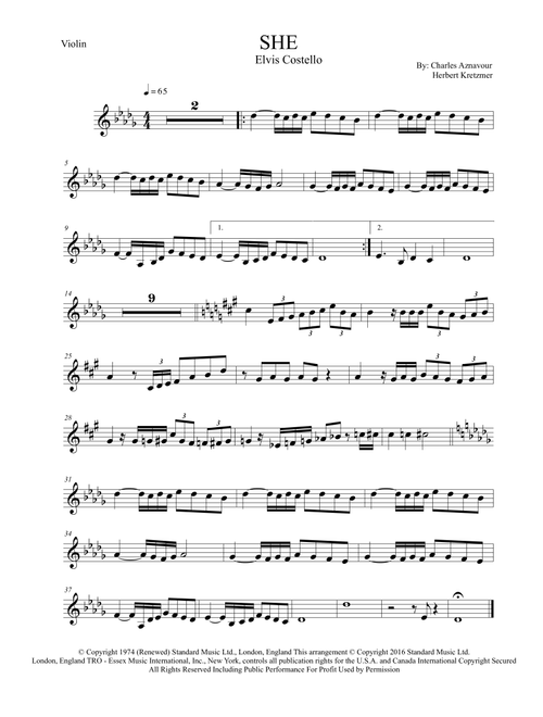 She (Arr. Leo Silva) - Elvis Costello (Violin Solo)