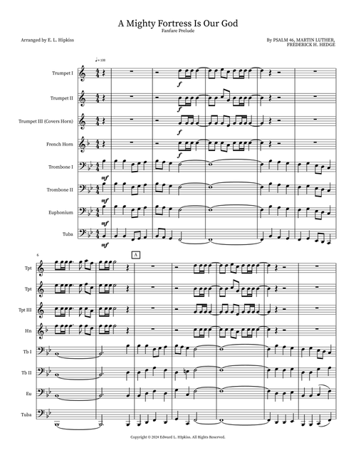 A Mighty Fortress Is Our God--Fanfare Prelude (Arr. E.L. Hipkiss) - Martin Luther, FREDERICK H HEDGE (Brass Ensemble)