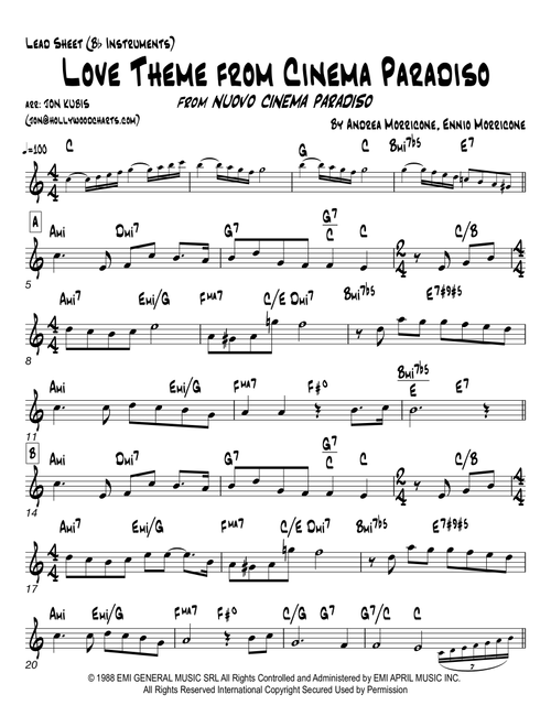 Love Theme (Tema D'amore) (Arr. Hollywood Charts) - Andrea Morricone, Ennio Morricone (Clarinet Solo)