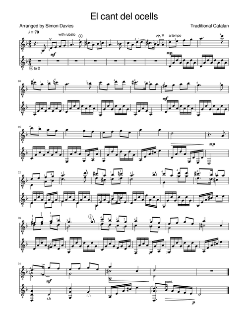 El cant dels ocells - guitar duo (Arr. Simon Davies) - Traditional Catalan (Instrumental Duet)