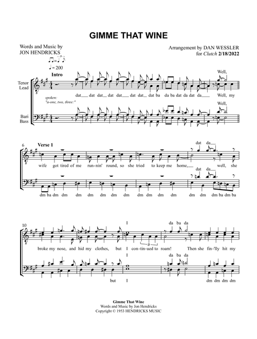 Gimme That Wine (Arr. Dan Wessler) - Jon Hendricks (Choral, TTBB)