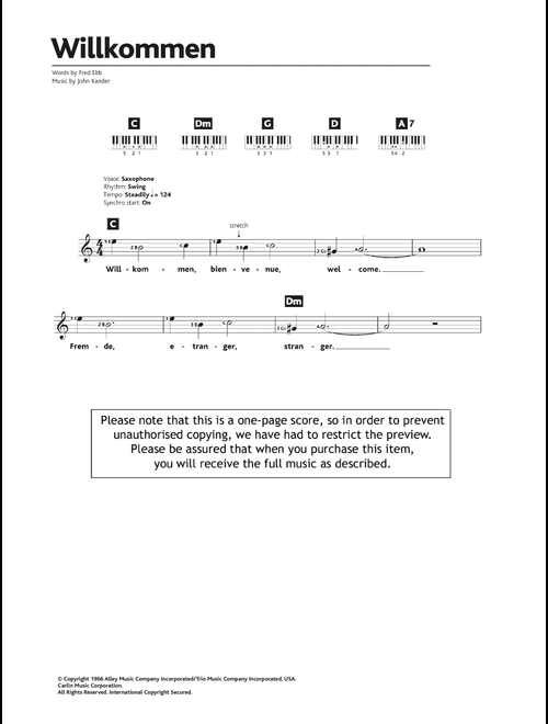 Willkommen (from Cabaret) - Kander & Ebb (Piano Chords-Lyrics)