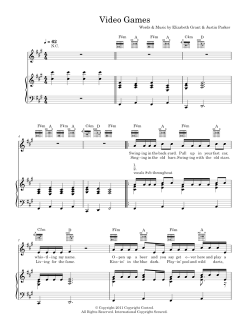 Video Games - Lana Del Rey (Piano-Vocal-Guitar (Piano Accompaniment))