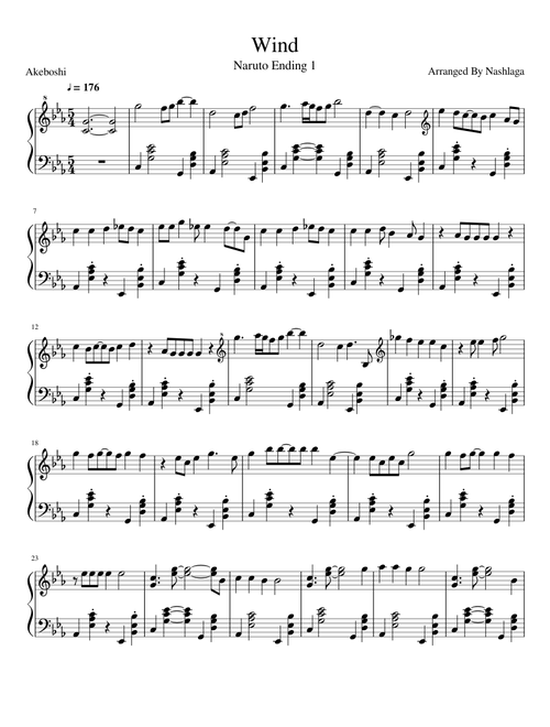 Wind Piano Sheet Music (Naruto Ending 1)